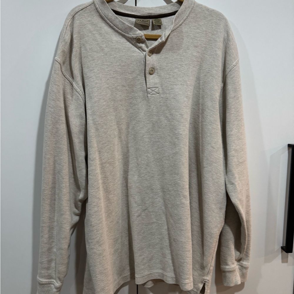 L.L. Bean Men's Beige Long Sleeve Henley